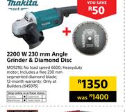 2Makita 2200W 230mm Angle Grinder & Diamond Disc MO921B