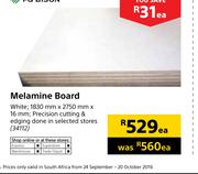 PG Bison Melamine Board White 1830mm X 2750mm X 16mm-Each