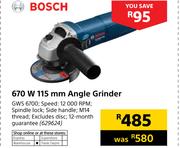 Bosch 670W 115mm Angle Grinder GWS 6700