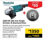 Makita 2200W 230mm Angle Grinder & Diamond Disc MO921B