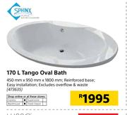 Sphinx 170Ltr Tango Oval bath-450mm x 950mm x 1800mm