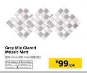 Grey Mix Glazed Mosaic Matt-305mm x 305mm Per Pack