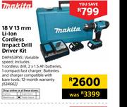 Makita 18V 13mm Li-Ion Cordless Impact Drill Driver Kit DHP453RYE