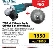 Makita 2200W 230mm Angle Grinder & Diamond Disc MO921B