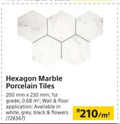Hexagon Marble Porcelain Tiles-200mm x 230mm Per Sqm