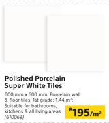Polished Porcelain Super White Tiles-Per Sqm
