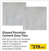 Glazed Porcelain Cement Grey Tiles-Per Sqm