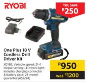 Ryobi One Plus 18V Cordless Drill Driver Kit XD180
