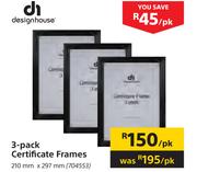 Design House 3 Pack Certificate Frames 210mm X 297mm-Per Pack