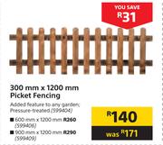 Picket Fencing 600mm X 1200mm