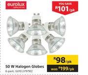 Eurolux 50W Halogen Globes 6 Pack GU10-Per Pack