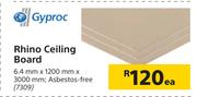 Gyproc Rhino Ceiling Board Asbestos Free 6.4mm x 1200mm x 3000mm-Each