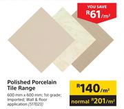Polished Porcelain Tile Range 600mm x 600mm-Per Sqm