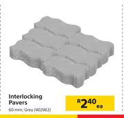 Interlocking Pavers Grey, 60mm-Each