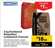 Living Out 3Kg Hardwood Briquettes/Lumpwood Charcoal-Each