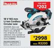 Makita 18V 165mm Li-Ion Cordless Circular Saw DSS610ZK