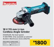 Makita 18V 115mm Li-Ion Cordless Angle Grinder DGA452ZK