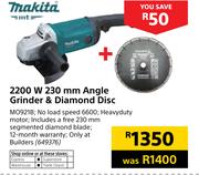 Makita 2200W 230mm Angle Grinder & Diamond Disc MO921B