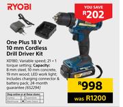 Ryobi One Plus 18V 10mm Cordless Drill Driver Kit