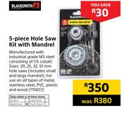 Black Smith 5 Piece Hole Saw Kit With Mandrel
