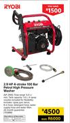 Ryobi 2.9 HP 4 Stroke 100 Bar Petrol High Pressure Washer
