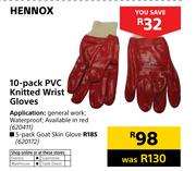Hennox 10 Pack PVC Knitted Wrist Gloves