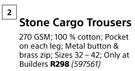 Beck Stone Cargo Trousers