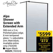Aqua Dior Alps Shower Screen With Extended Arm