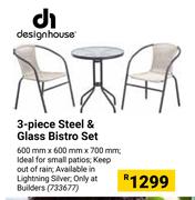 Design House 3 Piece Steel & Glass Bistro Set