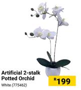 Artificial 2 Stalk Potted Orchid White