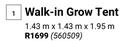 Walk In Grow Tent 1.43m x 1.43m x 1.95m