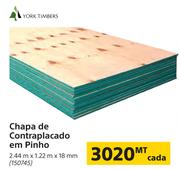 York Timbers Chapa de Contraplacado em pinho-2.44m x 1.22m x 18mm cada