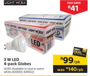 Light Worx 3W LED 4 Pack Globes-Per Pack