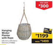 Hanging Wicker Planter With Rope-570mm x 570m x 550mm
