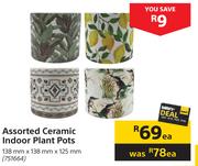 Assorted Ceramic Indoor Plant Pots-138mm x 138mm x 125mm Each