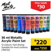 Mont Marte 36ml Metallic Acrylic Paint Set