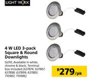 Lightworx 4W LED 3 Pack Square & Round Downlights-Per Pack