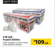 Lightworx 3W LED 4 Pack Globes-Per Pack