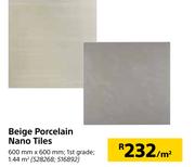Beige Porcelain Nano Tiles-600mm x 600mm Per Sqm