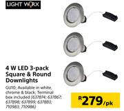 Light Worx 4W LED 3 Pack Square & Round Downlights-Per pk