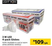Light Worx 3W LED 4 Pack Globes-Per pk