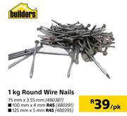 Builders 1Kg Round Wire Nails 75mm x 3.55mm-Per Pk