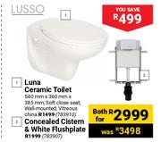 Lusso Luna Ceramic Toilet + Lusso Concealed Cistern & White Flush Plate-Both For