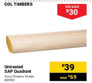Col Timbers Untreated SAP Quadrant 3m x 19mm x 19mm