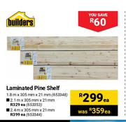Builders Laminated Pine Shelf 1.8m x 305mm x 21mm