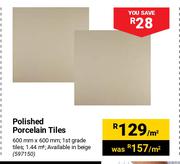 Polished Porcelain Tiles-600mm x 600mm Per Sqm