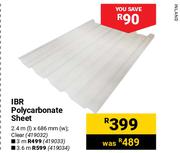 IBR Polycarbonate Sheet 2.4m (l) x 686mm (w)