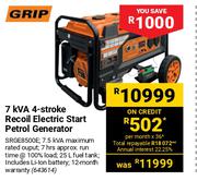 Grip 7kVA 4-Stroke Recoil Electric Start Petrol Generator 643614