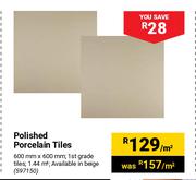 Polished Porcelain Tiles-600mm x 600mm Per Sqm