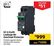 CBI 63A Earth Leakage No Overload Protector
